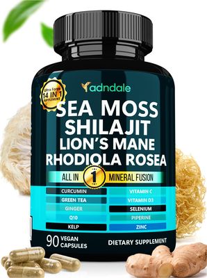 Adndale Sea Moss Capsules with Lion&#39;s Mane, Rhodiola Rosea, Shilajit for Women and Men Energy, Focus, Immune Support - 90 Count