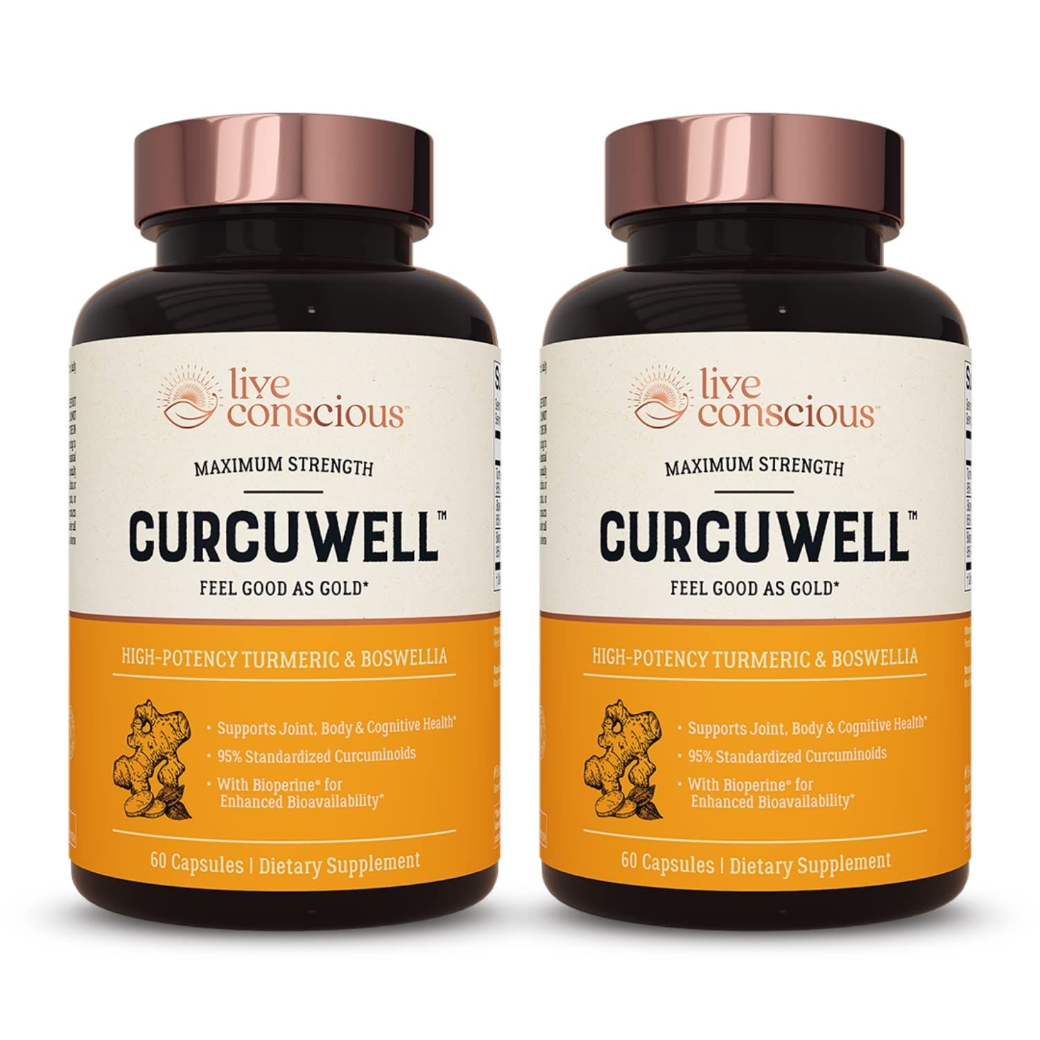 Live Conscious CurcuWell - Curcumin and Boswellia Blend | Maximum Strength Joint, Body and Cognitive Support - 60 Day Supply (2-Pack)