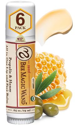 Sweet Bee Naturals Magic Wand - Certified Organic Lip and Face Moisturizing Wand - Natural Chapstick and Balm Stick for Dry Skin and Lips, Non Petroleum Jelly for All Ages and Skin Types, Pack of 6