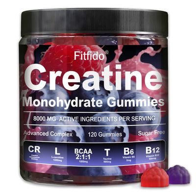 Creatine Monohydrate Gummies Complex 8000mg for Men and Women, Containing L-carnitine &amp; Taurine, Build Muscle, Boost Energy, Faster Recovery, Pre-Workout Supplement, Raspberry &amp; Blackberry, 120 Count
