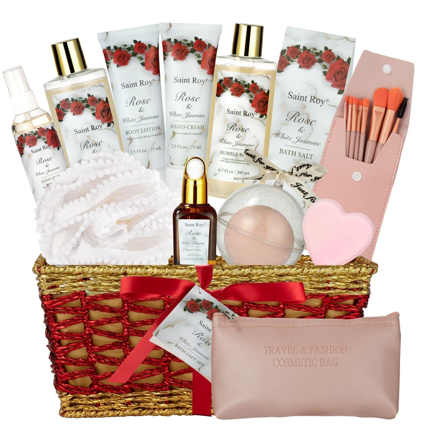 Mother&#39;s Day Gifts for Mom Bath and Body Gift Basket For Women, 21 Pcs Rose Jasmine self care basket Bath Spa Kit beauty sets, Friendship Birthday Gifts