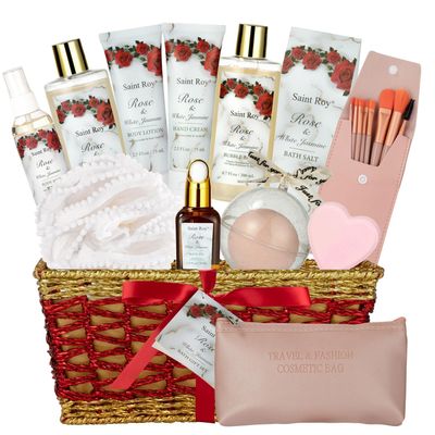 Mother&#39;s Day Gifts for Mom Bath and Body Gift Basket For Women, 21 Pcs Rose Jasmine self care basket Bath Spa Kit beauty sets, Friendship Birthday Gifts