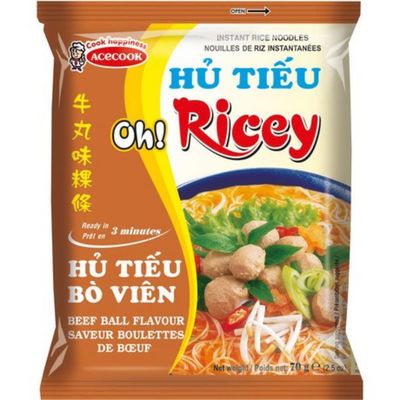 Oh! Ricey Instant Rice Noodle Pho Hu Tieu Bo Vien (Beef Ball Flavor) - 2.5oz (Case of 24)