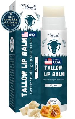 Beef Tallow Lip Balm - Natural Tallow Beeswax Chapstick - Hydrating Moisturizer Grass Fed Bison Tallow Balm Lip Care - Soothes Chapped, Dry Lips, Sensitive Skin - Long Lasting &amp; Vitamin Rich USA-Made