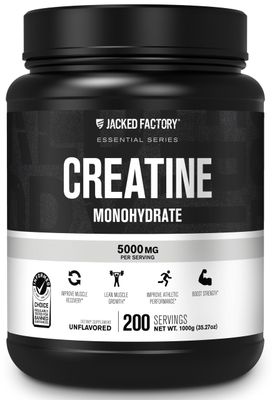 Jacked Factory Creatine Monohydrate Powder 1000g - Creatine Supplement for Muscle Growth, Increased Strength, Enhanced Energy Output and Improved Athletic Performance 200 Servings, Unflavored