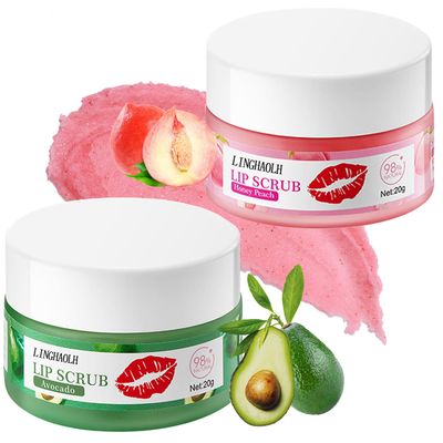 LingHaoLH 2PCS Lip Scrub Exfoliator,Gentle Lip Scrubber Exfoliator,Lip Exfoliator Scrub for Daily Lip Care,Lip Moisturizer for Nourishing LipPeach, Avocado