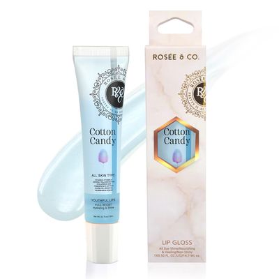ROSE &amp; CO Rosee Lip Gloss Vegan &amp; Cruelty Free Treatment, Professional Make up, Long Lasting Glossy with Shea Butter, Moisturize, Protect &amp; Smooth, High Shine, Non-Sticky (n.Cotton Candy, 0.5)
