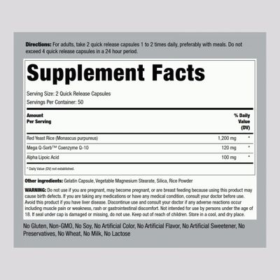 Piping Rock CoQ10 with Red Yeast Rice | 100 Capsules | with Alpha Lipoic Acid | Non-GMO, Gluten Free Supplement