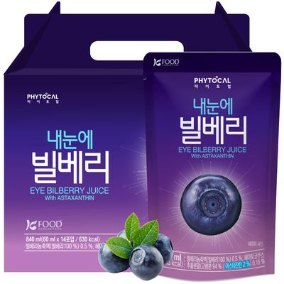 Korean Food PHYTOCAL Bilberry for Eyes (2.02 Fl oz), Vision Support, with Astaxanthin,Individually Packed