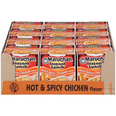 Maruchan Instant Lunch Hot &amp; Spicy Chicken, Ramen Noodle Soup, Microwaveable Meal, 2.25 Oz, 12 Count
