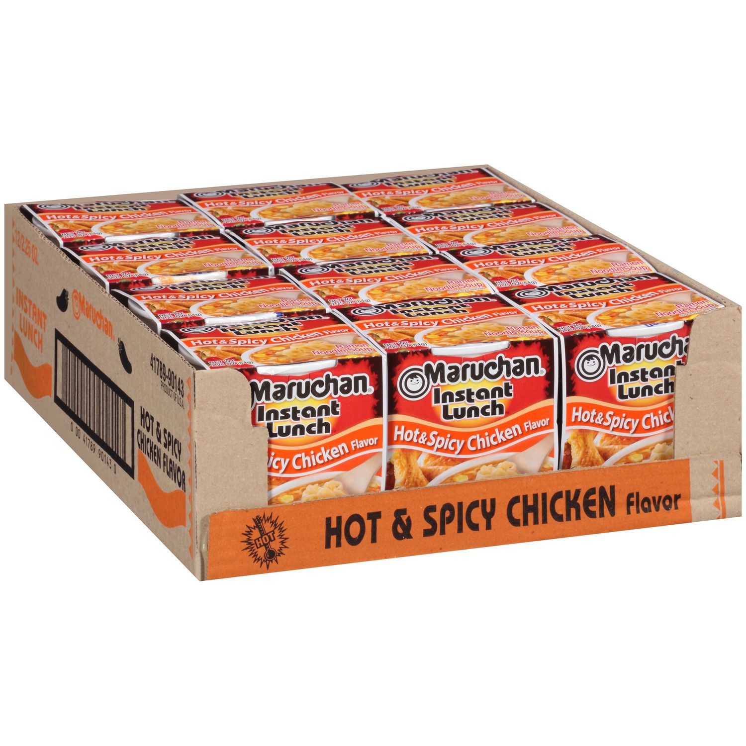 Maruchan Instant Lunch Hot &amp; Spicy Chicken, Ramen Noodle Soup, Microwaveable Meal, 2.25 Oz, 12 Count