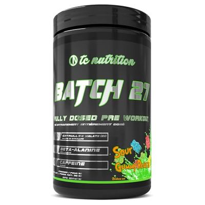 Batch 27 Pre Workout Powder - 8g Citrulline, 3.5g Beta Alanine, 2.5g Betaine, 325mg Caffeine | Instant Energy, Focus, Pumps &amp; Strength | Nitric Oxide Booster &amp; Powerful Preworkout 20sv Sour Gummy Bear
