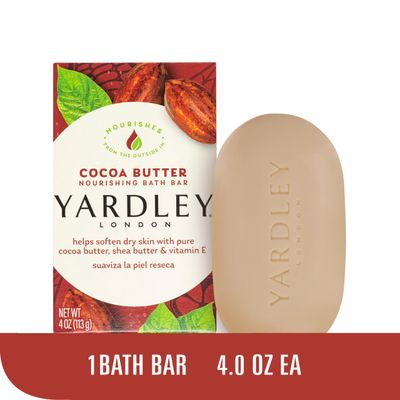 Yardley London Nourishing Bath Soap Bar Cocoa Butter, Helps Soften Dry Skin with Pure Cocoa Butter, Shea Butter &amp; Vitamin E, 4.0 oz Bath Bar, 1 Soap Bar