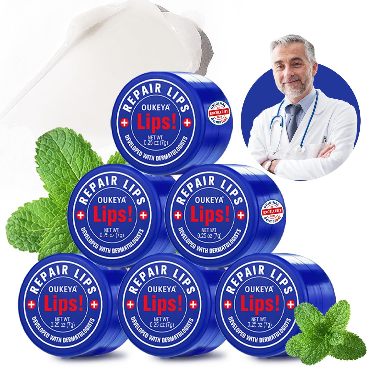 Medicated Lip Balm w/Beeswax, Petrolatum, Peppermint Oi, 100 Natural Ingredients, 24H Long-lasting Hydrating Healing Lip Balms, Lip Moisturizer for Very Dry Lips, Echapped Lips Treatment Severe