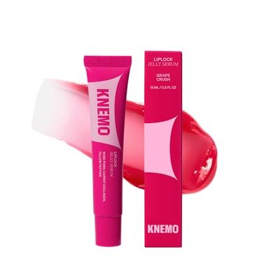 KNEMO LipLock Jelly Serum for Dry Lips, Long-Lasting, Hydrating, Plumping, Glossy Mask with Rose PDRN, Carrot Collagen, Pillow Peptide, Moisturizing Tinted Lip Balm. (Grape Crush)