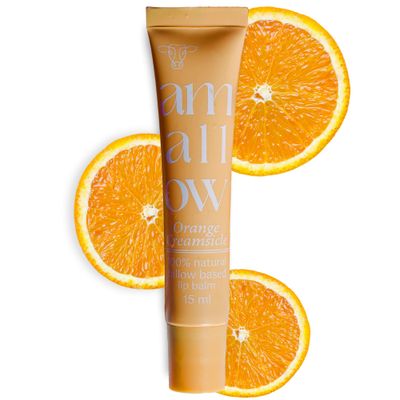 Amallow All Natural Tallow Lip Balm Squeezable Tube - Grass Fed/Finished Beef Tallow Organic Beeswax &amp; Vanilla &amp; Orange Essential Oils .5 OZ (Orange Creamsicle)