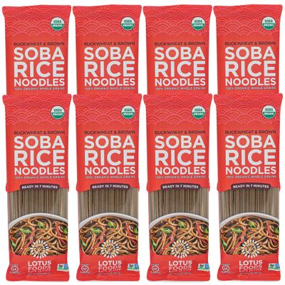 Lotus Foods Organic Soba Rice Noodles - Organic Rice Noodles, Asian Noodles, Rice Noodles Gluten Free, Brown Rice &amp; Buckwheat Flour, Perfect for Stir Fry, GF, Vegan, Non GMO - 8 Oz (Pack of 8)