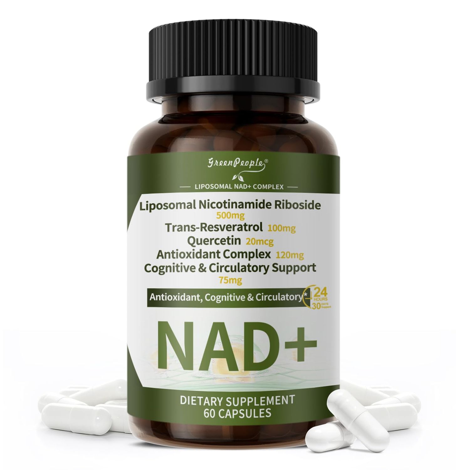 GREENPEOPLE NAD Supplement for Women with Resveratrol - 20-in-1 NAD Plus Supplement with Liposomal Nicotinamide Riboside for Cell Repair Energy, Antioxidant,Focus - 90 Vegan Capsules