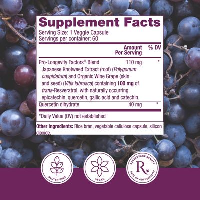Reserveage Beauty, Resveratrol 100 mg, Antioxidant Supplement for Heart and Cellular Health, Supports Healthy Aging and Immune System, Paleo, Keto, 60 Capsules (60 Servings)