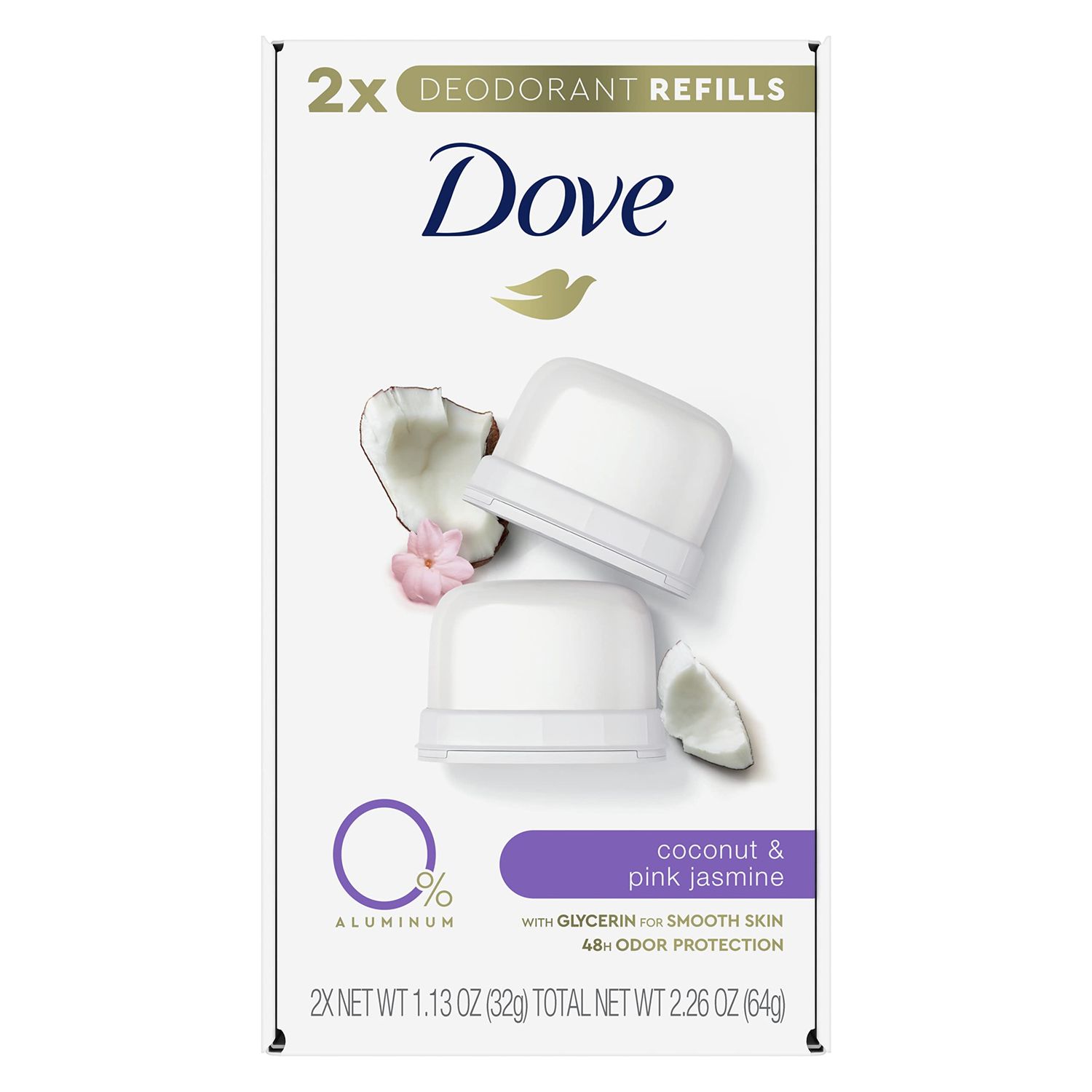 Dove Refillable Deodorant Refill Kit Deodorant For Women Coconut &amp; Pink Jasmine 0 Aluminum 1.13 oz 2 Refills
