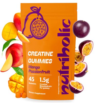 Nutriholic Creatine Monohydrate Gummies for Men and Women - Easy to Digest, Vegan, Gluten-Free, Non-GMO, 1.5g of Creatine per Gummy - 45ct (45 Count, Mango Passionfruit)