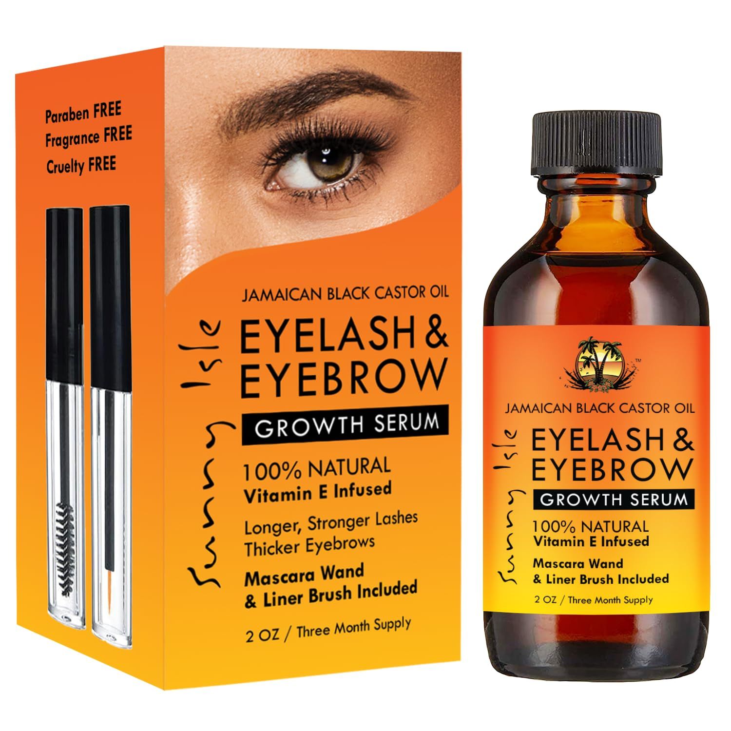 Sunny Isle Jamaican Black Castor Oil Eyelash &amp; Eyebrow Growth Serum (Pack of 2)