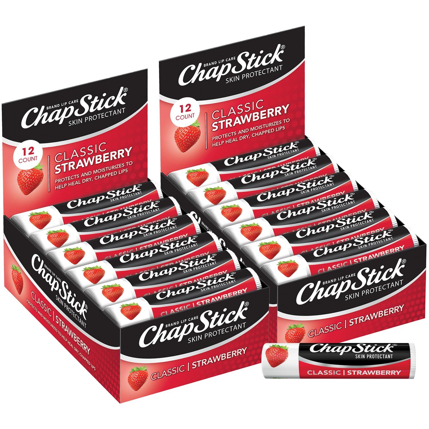ChapStick Bulk Classic Strawberry Lip Balm, 24-Count - Tinted Lip Moisturizer, Juicy &amp; Sweet, 0.15 Oz Ea