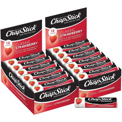 ChapStick Bulk Classic Strawberry Lip Balm, 24-Count - Tinted Lip Moisturizer, Juicy &amp; Sweet, 0.15 Oz Ea