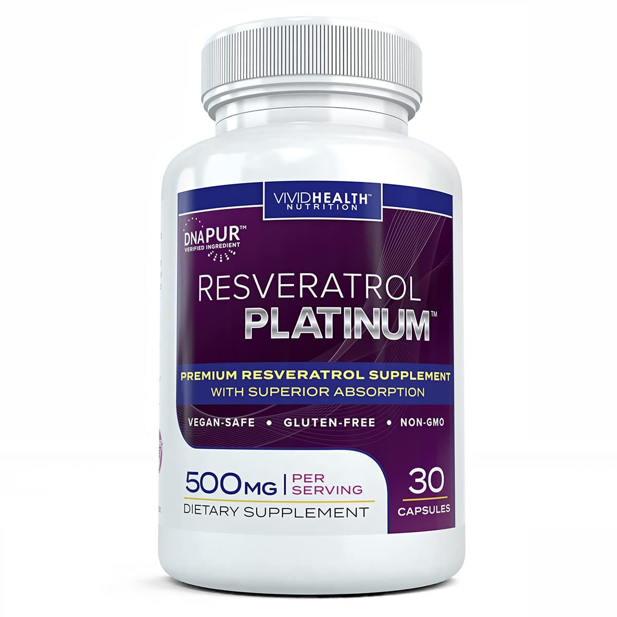 Resveratrol Platinum Antioxidants Supplement: Powerful Anti Aging Formula with Pure, Natural Trans Resveratrol for Immune Support, Vitality and Brain Health, 30 Gluten Free Veggie Capsules