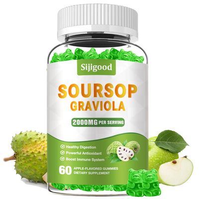 Sugar Free Soursop Graviola Gummies - Organic Soursop Leaves &amp; Fruit Extract - Digestive Aid, Immune Support &amp; Antioxidant Properties - 60 Apple Flavored Gummies