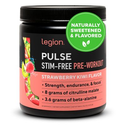LEGION Pulse Pre Workout Supplement - All Natural Nitric Oxide Preworkout Drink Creatine Free Naturally Sweetened Beta Alanine Citrulline Alpha GPC - Caffeine Free Strawberry Kiwi Pre Workout Powder