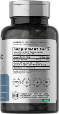 Horbach Stabilized R-Alpha Lipoic Acid 300mg | 60 Capsules | with Biotin Optimizer | Non-GMO, Gluten Free | Na-RALA Supplement