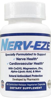 Nerv-Eze Nerve Support Supplement, 60 Vegetarian Capsules, with CoQ10, B Vitamins, Zinc, Magnesium, Alpha Lipoic Acid and More for Nerve and Heart Health