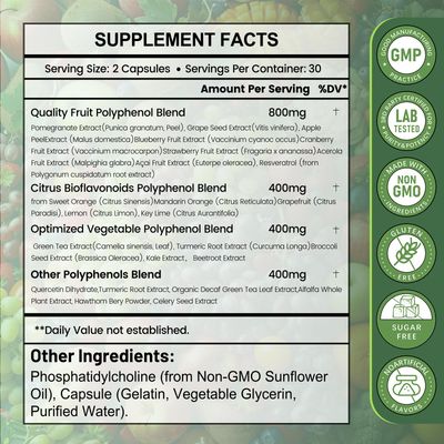 inGreens 25-in-1 Polyphenols Supplement | 2000MG Powerful Antioxidants for Age Defense | Enhance Vitality | from Polyphenol Superfood, Vegetables, Quercetin, Resveratrol - 60 Capsules