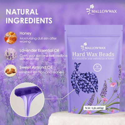 Mallowwax Hard Wax Beads, Wax Beans for Hair Removal, Natural Lavender, Stripless, Coarse Body Hair Specific - Ideal for Bikini, Brazilian, Legs, Underarms, Chest, 16 Ounce