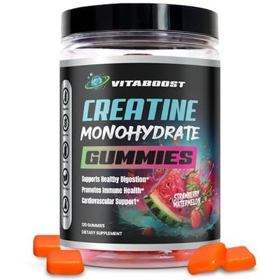 Creatine Gummies 5g- Natural Creatine Monohydrate Gummies for Men &amp; Women- Delicious Strawberry Watermelon Flavor- Boost Strength, Energy &amp; Muscle Growth- Vegan Pre Workout Gummies- Made in USA