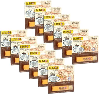 Pack of 12 - Balmshot Genuine Original Classic Beeswax Lip Balm, SPF 15, 0.15 oz