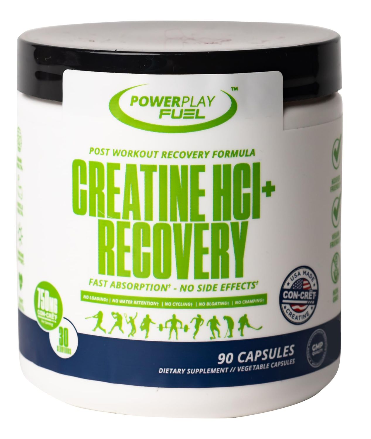 CREATINE HCl Recovery Capsules for Men and Women, Muscle &amp; Brain Health, Cognitive Function, Immune Support - 90 Vegetable Capsules