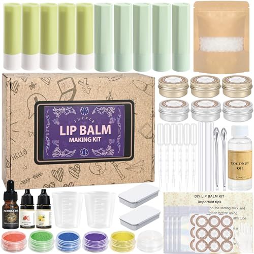 JUYRLE Lip Balm Making Kit- Coconut Lip Gloss Kit with Beeswax, Jojoba Oil, and Coconut Oil for Adults &amp; Girls, Make Your Own Lip Balm- DIY Moisturizing Lip Care