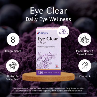Umeken Eye Clear Dietary Supplement, Blueberry Extract, Lutein, Zeaxanthin, Ginkgo, Vision Supplements for Adults, Eye Vitamins, 4 Months Supply, 240 Tablets, 2 Packs of 120