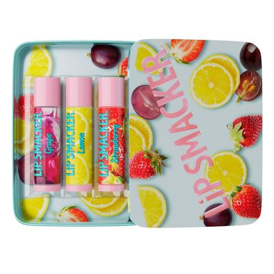 Lip Smacker Nostalgia Lip Balm Trio Tin, Original &amp; Best Flavors, Grape, Lemon, and Strawberry, Moisturizing &amp; Hydrating Lip Care, Clear Glossy Finish, Fun &amp; Collectible Gift Set for All Ages