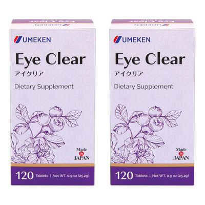 Umeken Eye Clear Dietary Supplement, Blueberry Extract, Lutein, Zeaxanthin, Ginkgo, Vision Supplements for Adults, Eye Vitamins, 4 Months Supply, 240 Tablets, 2 Packs of 120