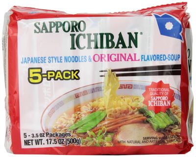 stickerless New SAPPORO ICHIBAN Ramen Noodles, Original Soy Sauce Flavor, No.1 Tasting Japanese Instant Noodles (Pack of 6)