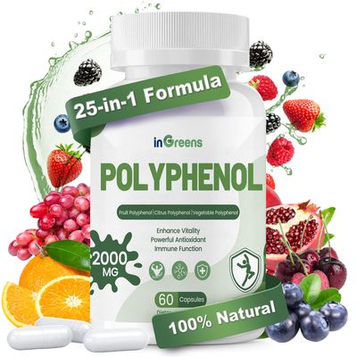 inGreens 25-in-1 Polyphenols Supplement | 2000MG Powerful Antioxidants for Age Defense | Enhance Vitality | from Polyphenol Superfood, Vegetables, Quercetin, Resveratrol - 60 Capsules