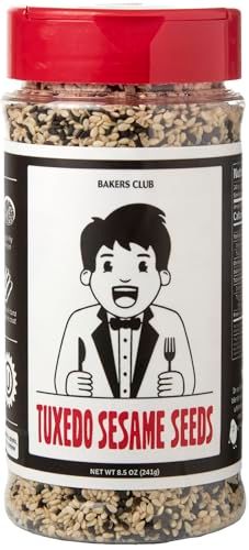 Bakers Club 8.5oz Mixed Black and White Sesame Seeds - Tuxedo blend for Sushi, Tuna, Stir Fry, Bread, Poke Bowls - Kosher, Gluten Free, Rich in Sesame Oil - Ideal for Toasting, Cooking, Baking