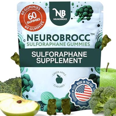 NeuroBrocc Sulforaphane Supplement Gummies - Potent Broccoli Sprout Extract Supplement - 60 Vegan Friendly Green Apple Flavor Gummies