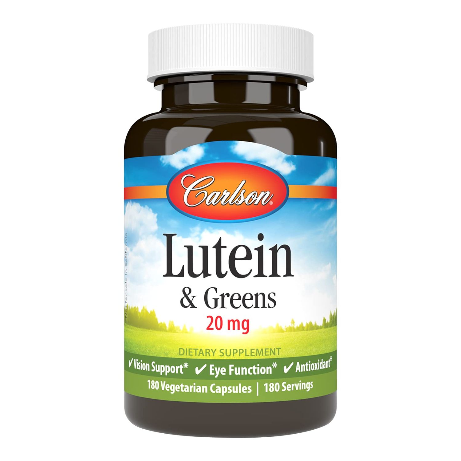 Carlson - Lutein &amp; Greens, 20 mg, Vision Support &amp; Eye Function, Antioxidant, 180 Vegetarian Capsules