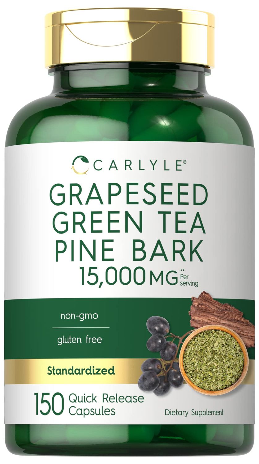 Carlyle Grapeseed, Green Tea, Pine Bark | 15,000mg | 150 Capsules | Non-GMO and Gluten Free Supplement