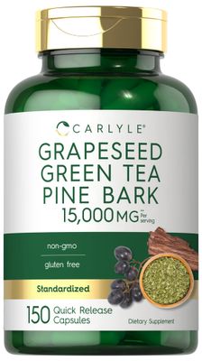 Carlyle Grapeseed, Green Tea, Pine Bark | 15,000mg | 150 Capsules | Non-GMO and Gluten Free Supplement