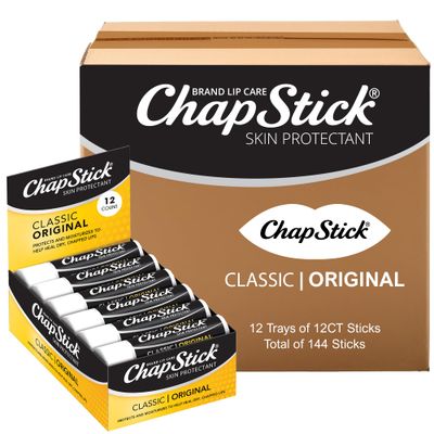 ChapStick Bulk Lip Balm, Classic Original 144-Count - Lip Moisturizer for Dry Lips, 0.15 Oz Ea
